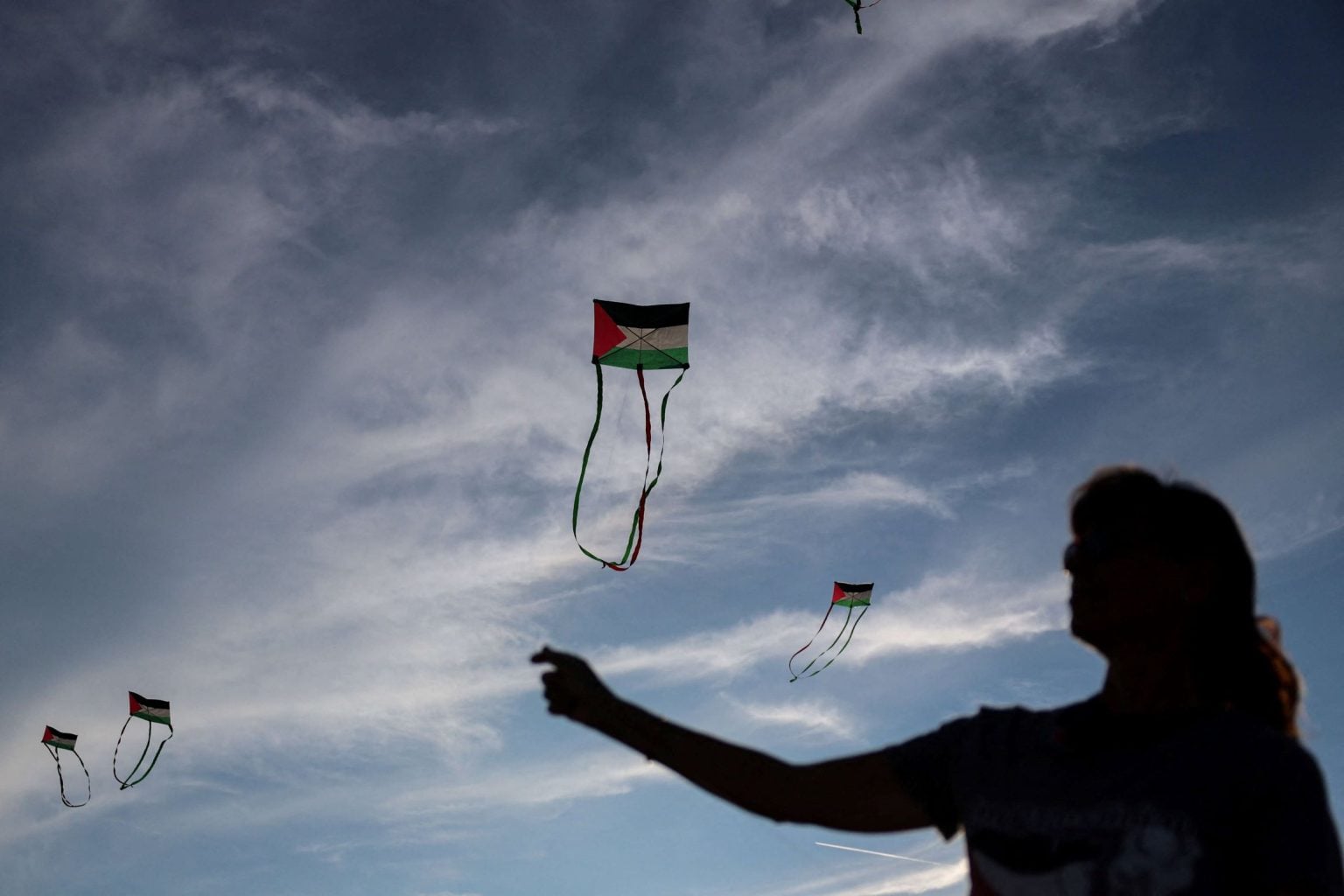 عشرات الطائرات الورقية بألوان علم فلسطين تزامنا مع مهرجان البندقية السينمائي
