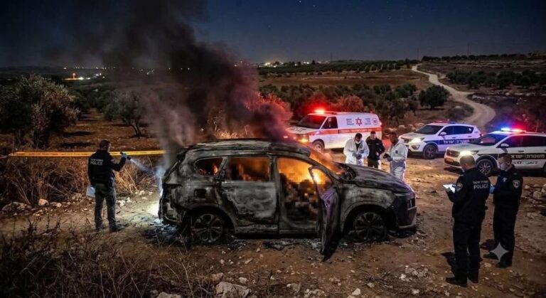 شرطة الاحتلال تعثر على 3 جثث داخل سيارة محترقة قرب حيفا (صور)